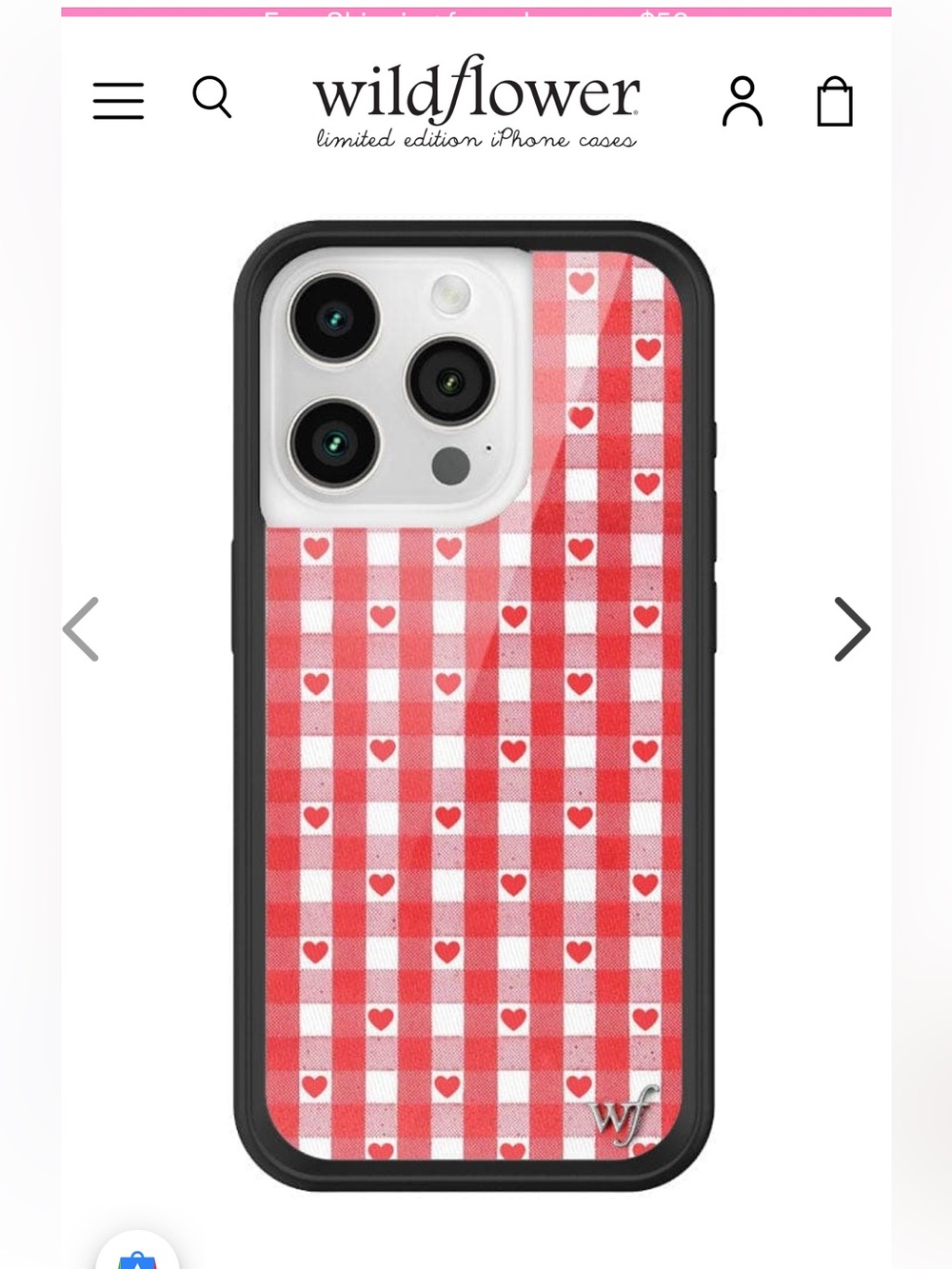 NWT wildflower cases red gingham hearts case - iPhone 15 Pro